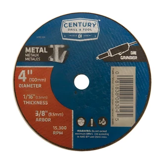 Century Drill & Tool Metal Cutoff Wheel, 4 x 1/8 in, Aluminum Oxide, Double Fiberglass Reinforced