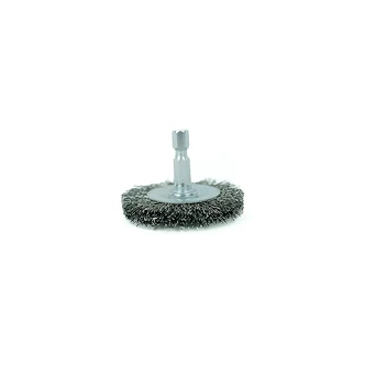 Century Drill & Tool Drill Radial Wire Brush, 2 in, 1/4 In Quick Change Shank, Heat Treated Steel, Coarse Crimped Wire
