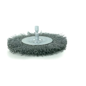 Century Drill & Tool, Drill Radial Wire Brush, 4 in, 1/4 in Quick Change Shank, Heat Treated Steel Wire, Coarse Crimped