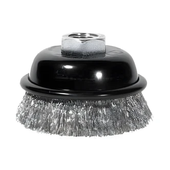 Century Drill & Tool Crimp Cup Brush, 6" x 5/8-11, Coarse Wire, Rust Paint Removal