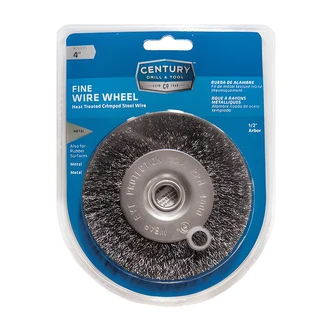 Century Drill & Tool Wire Wheel, 4 in, Fine, 1/2 in Arbor Hole, Crimped Wire, 1 EA