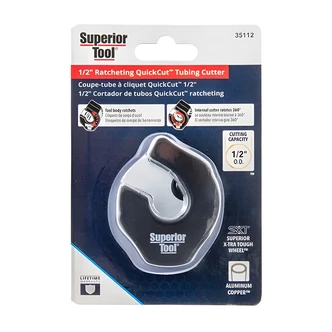Superior Tool Ratcheting Tubing Cutter, QuickCut, 1/2 in, One-Hand, Confined Spaces