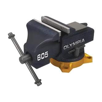 Olympia Bench Vise, 5 in Jaw Width, Swivel Base, Pipe Jaws, Hardened Steel Jaw Faces, Polished Anvil