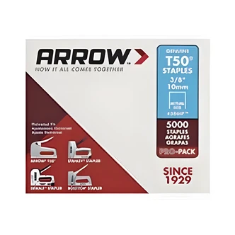 Arrow Fastener 3/8 in T50 Staples, 5000/PK, For T-50, T-50-OC, HT-50A, ET-50, ETF-50, ETN-50, T-55, ETC-50K