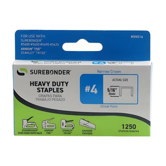 Surebonder #4 Staples, Arrow T50 Type, Heavy Duty, 5/16 In Leg Length, .417 In Narrow Crown, 1250/Box