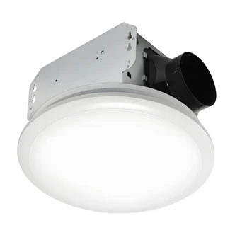 Homewerks Bathroom Exhaust Fan, Ceiling Mount, Round, No-Cut, 50 CFM, LED Light, Galvanized Steel