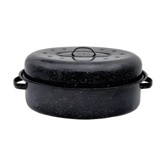 Granite Ware Covered Oval Roaster, 18 in, Black, 15 lb Capacity