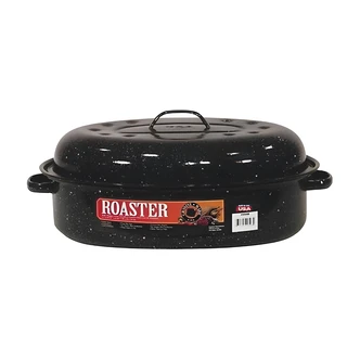 Granite Ware Covered Oval Roaster, 15 in, Black, Porcelain Steel
