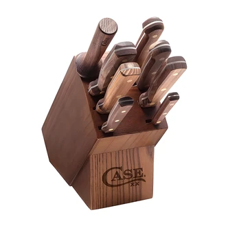 Case 9-Piece Household Cutlery Block Set, Solid Walnut Handles, Hardwood Countertop Storage Block