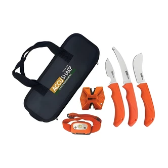 AccuSharp 6-Piece Processing Kit, Stainless Steel, LED Head Lamp, Carbide-Ceramic Sharpener, Nylon Case