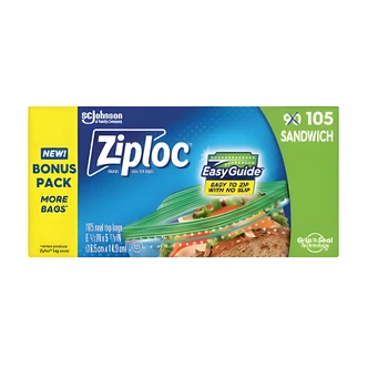 Ziploc Sandwich Bags, EasyGuide Seal, BPA-Free, 42/CT