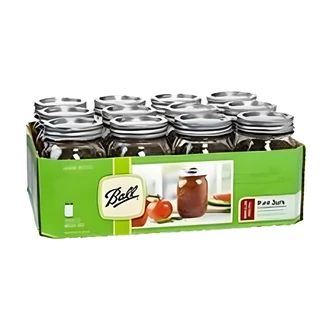 Ball Pint Mason Jar, 2-Piece Lid, Molded Ribs, Round Bottom, 9.75" D x 13" W x 6.25" H