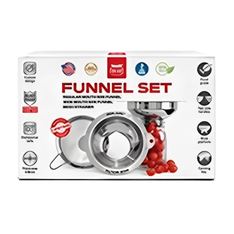 Forjars Canning Supply Funnel Set, Stainless Steel, 3-Piece, Regular Mouth, Wide Mouth, Strainer