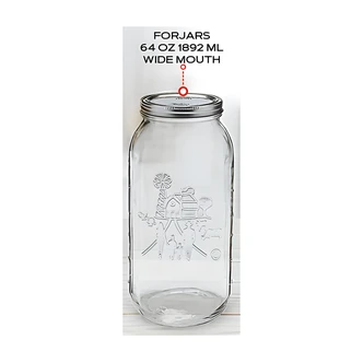 Forjars Canning Supply Mason Jar, 64 oz, Airtight, Leak-Free Seal, Food-Safe Silicone Ring, BPA-Free, Clear Glass