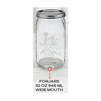 Forjars Canning Supply Mason Jar, 32 oz, Clear Glass, Airtight Leak-Free Seal, Food-Safe Silicone Ring