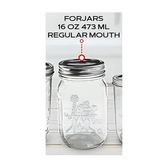 Forjars Canning Supply Mason Jar, Airtight Leak-Free Seal, Food-Safe Silicone Ring, 16 oz, Clear, 12/CT