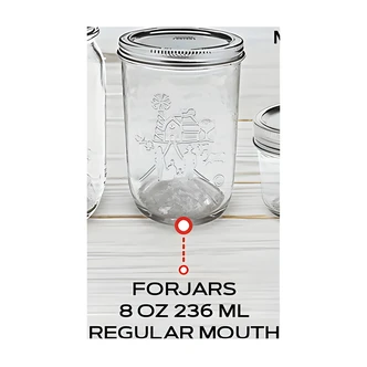Forjars Canning Supply Mason Jar, 8 oz, Airtight, Leak-Free Seal, Food-Safe Silicone Ring, BPA-Free, 12/CT