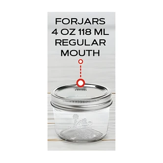 Forjars Canning Supply Mason Jar, Airtight, Leak-Free Seal, Food-Safe Silicone Ring, 4 oz, 6/CS