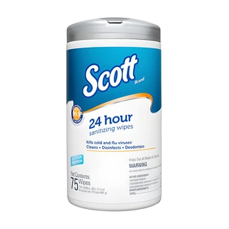 Scott 24 Hour Sanitizing Wipes, Canister, White, 75/Canister, 6/Case