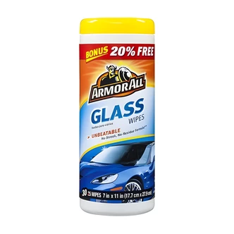 Armor All Glass Wipes, Glass Cleaner Wipes, Safe for Tinted Windows, 8.5 W x 8.5 D x 4 H in