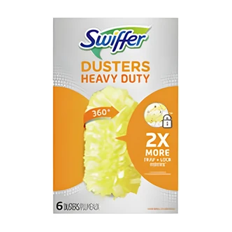 Swiffer Heavy Duty Duster Refills, Yellow Dust Lock Fiber, for 360 Duster Handle, 6/PK, 4/CT