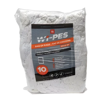 American Textile Mills Reclaimed Rags, White, 10 lb, Cotton, Polybag Pack