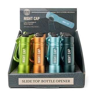 DM Merchandising, Flashlight Bottle Opener, 2-In-1, Recycled Aluminum, 50 Lumens, Carabiner, 24/CS