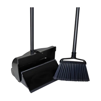 Grip Tight Tools Lobby Dust Pan, Broom, Angled, 33 in Handle, PVC Coated Wooden Handle, Rotary Hook