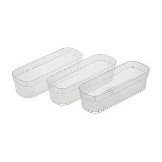 Sterilite Storage Trays, Narrow, Clear, 9 3/4 in W x 3 1/2 in D x 2 1/2 in H, 3/CT