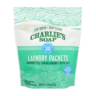 Charlie's Soap Laundry Packets, Fragrance-Free, 30/Bag
