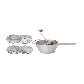 HIC Kitchen Food Mill, 2 qt, 18/8 Stainless Steel, 4 Blade Discs, Dishwasher Safe