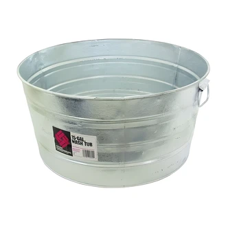 Behrens Steel Round Tub, 17 gal, Hot Dipped, Wire Handles, Offset Bottom, 28.5" W x 28.5" D x 28" H