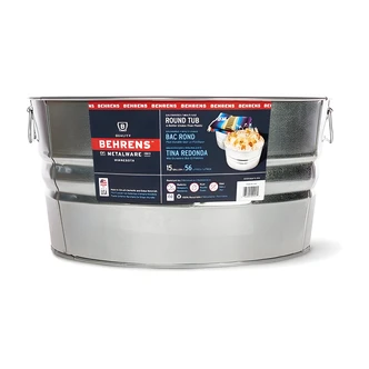 Behrens Round Tub, Galvanized Steel, 15 Gal, 22 W x 22 D x 35 H