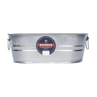 Behrens Steel Oval Tub, 2 Gal, Hot Dipped Steel, Wire Handles, Watertight, 9.25 W x 19.5 D x 15 H in