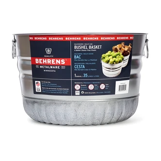 Behrens Galvanized Steel Utility Basket, 1 Bushel, 18" W x 18" D x 15" H, Wire Handles