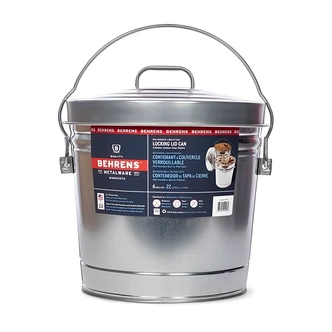 Behrens Steel Locking Lid Can, 6 gal, Galvanized Steel, 13.5" W x 13.5" D x 37.5" H