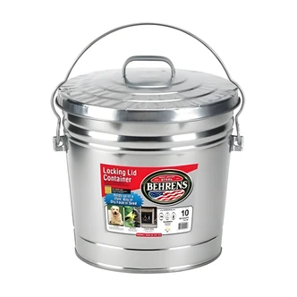 Behrens Trash Can, Locking Lid, 10 Gal, Galvanized Steel, Wire Handle, Offset Bottom