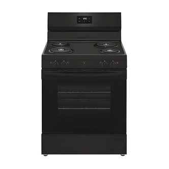 Frigidaire Electric Range, Black, 30 in W, 5.3 cu ft Oven, 4 Coil Burners, Even Baking Technology