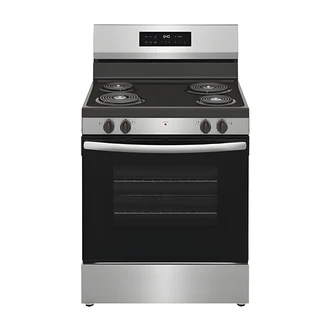Frigidaire Electric Range, Freestanding, 30 in, Stainless Steel, 5.3 Cu Ft, Coil Cooktop, Self-Clean