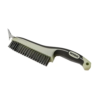 Hyde MaxxGrip Pro Wire Brush, High Carbon Steel, 6 in x 1 in, Ergonomic Soft-Grip Handle, Scraper
