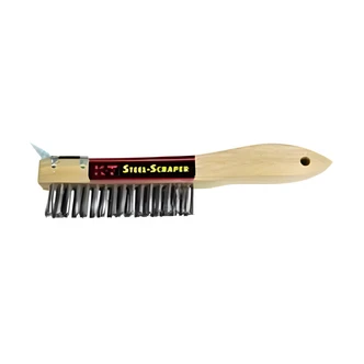 KT Industries Shoe Handle Brush With Scraper, Heavy Duty, Metal Scraper, 5-1/4 in Brush, 10 in Overall Length