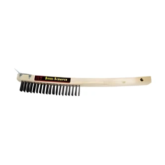 KT Industries Bent Handle Brush Scraper, Wood Handle, Carbon Steel, 6 in Brush, 13.6875 in OAL