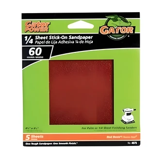 Ali Industries 1/4 Sheet Stick-On Sandpaper, Aluminum Oxide, 60G, 5/PK