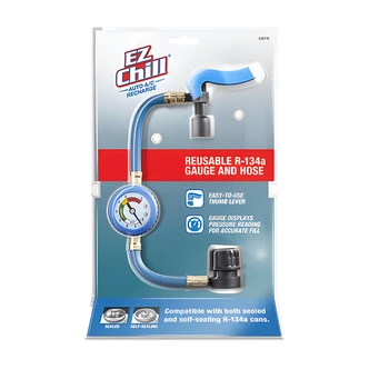 Highline-Warren EZ Chill Auto A/C Recharge Kit, Reusable R-134A Gauge And Hose, For R-134A Systems, 90-Degree Coupler, 4/CT