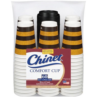 Chinet Comfort Hot Cups, 16oz, With Lids, 60/Pack