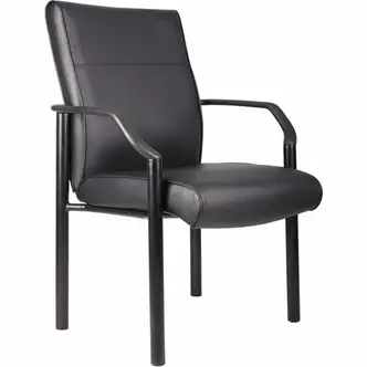Boss Guest Chair, Mid Back LeatherPlus Upholstery, Fixed Arms, Black Tubular Steel Frame, 275 lb Capacity, Lumbar Support