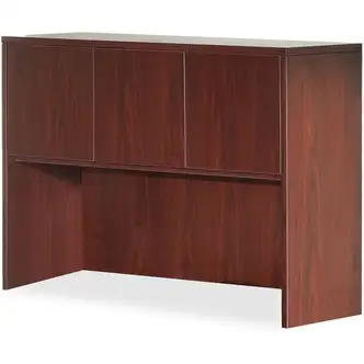 Lorell Hutch, Stack-On, Essentials Series, 59" W x 14.8" D x 36" H, 3-Door, Mahogany Laminate, Grommet Cord Management, for 60" Credenzas