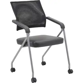 Boss Training Chair, Caressoft Plus, 275 lb Capacity, Black Vinyl Seat, Mesh Back, Pewter Frame, 2" Dual-Wheel Casters, 2/CT