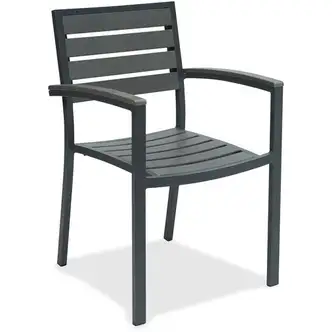 KFI Outdoor Chair, Indoor/Outdoor, Powder-Coated Aluminum Frame, Polywood Slats, Synthetic Polymer Seat and Back, Fixed Arms, Gray