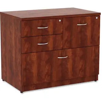 Lorell Lateral File, Essentials Series, Box/Box/File, 4-Drawer, 35.5" W x 22" D x 29.5" H, Cherry, Ball-Bearing Glides, Security Lock, Hangrails